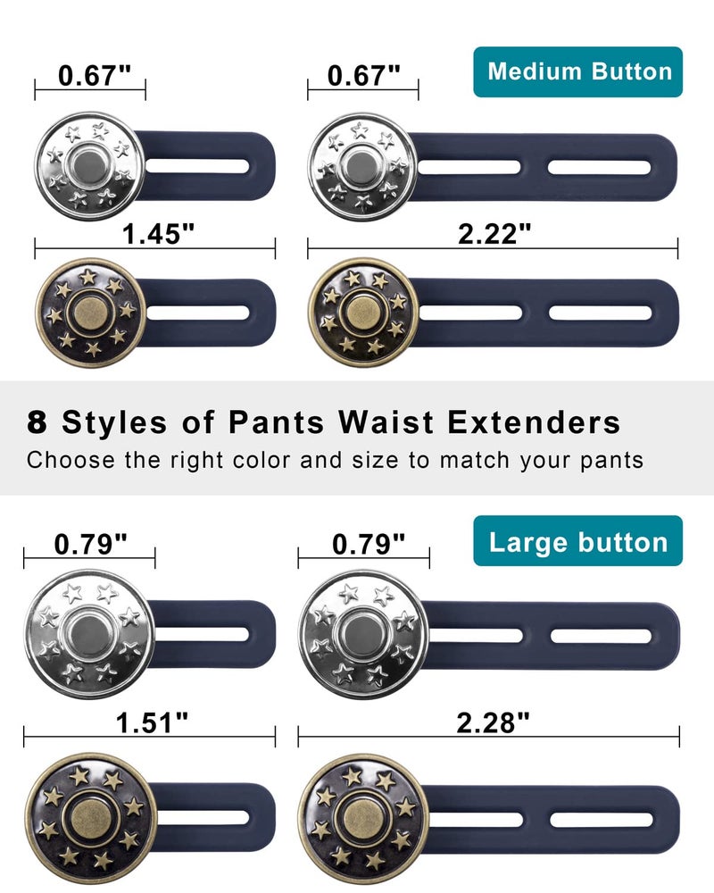 YUANHANG Pants Button Extender Shirt Collar Extenders: 8 Pcs Jeans Waist Silicone Button for Mens and Women - 6 Neck Extenders Dress Shirts - Image 4